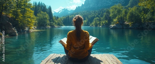 Woman reading a book on a