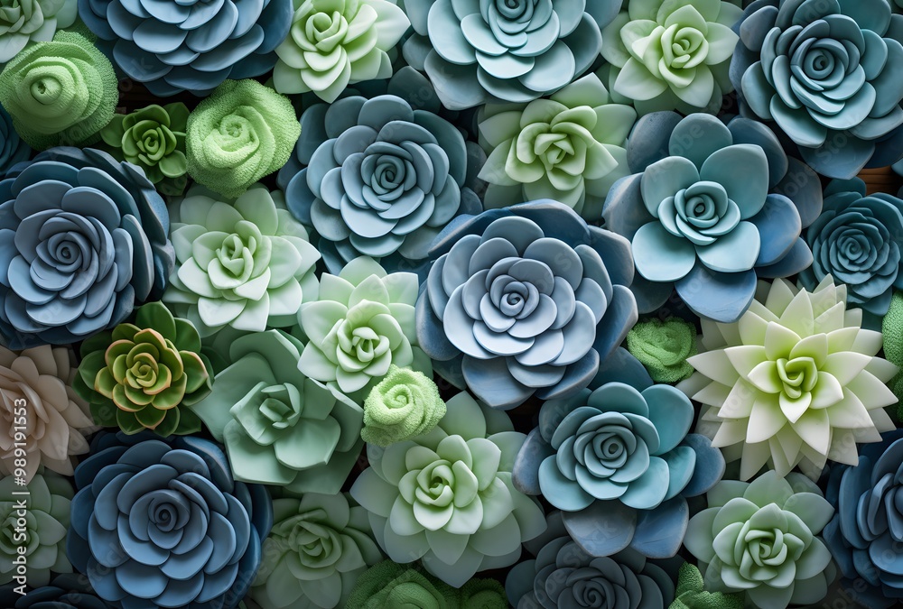 Blue & Green Succulents Pattern, Flower Texture Blue & Green Succulents Pattern, Flower Texture