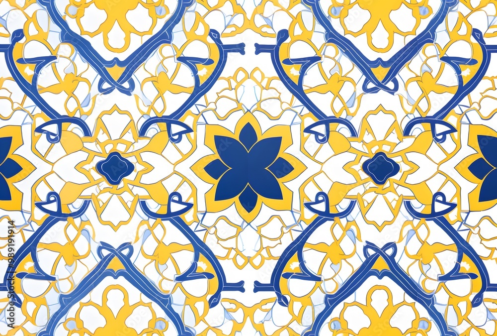 Islamic Geometric Pattern in Blue and Yellow Islamic Geometric Pattern in Blue and Yellow
