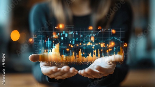 Financial Forecasting Graph In the hands of Women investors with Dynamic Trends and Projection Indicators for Business Analysis