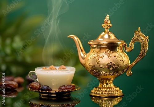 Golden Teapot with Milk and Dates