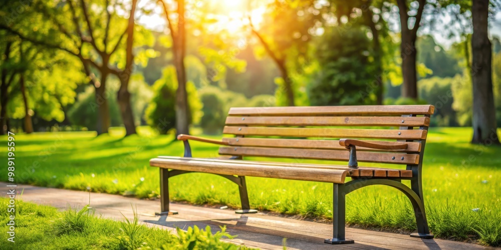 Close up of empty wooden bench in a summer park Close up of empty wooden bench in a summer park
