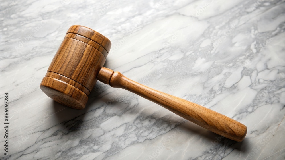 A beautifully crafted wooden mallet on marble surface for decoration or use A beautifully crafted wooden mallet on marble surface for decoration or use