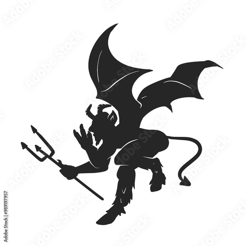 Vector Silhouette of a Devil Holding a Trident Icon