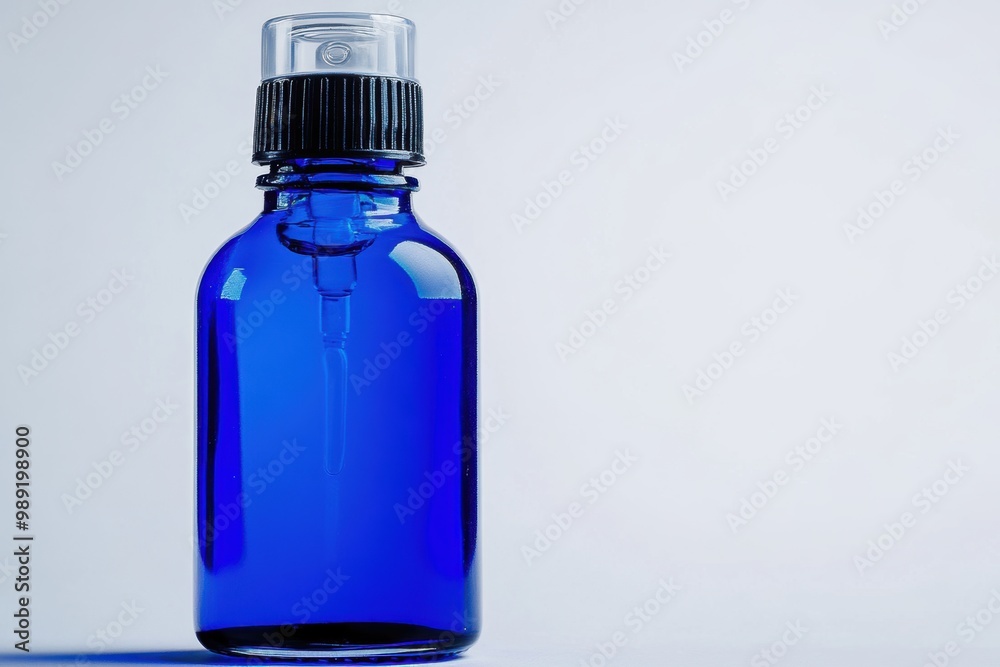 Cobalt blue glass spray bottle on white background Cobalt blue glass spray bottle on white background