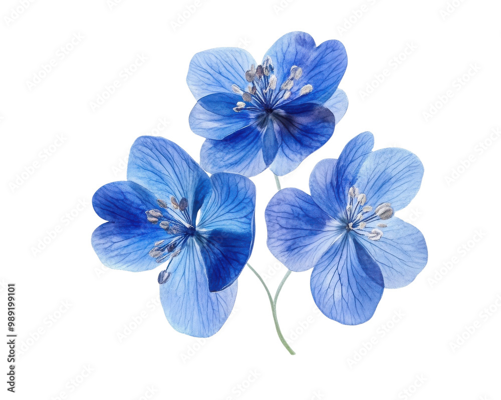 Fototapeta premium Triple blue flower cluster on a white isolate background. transparent background