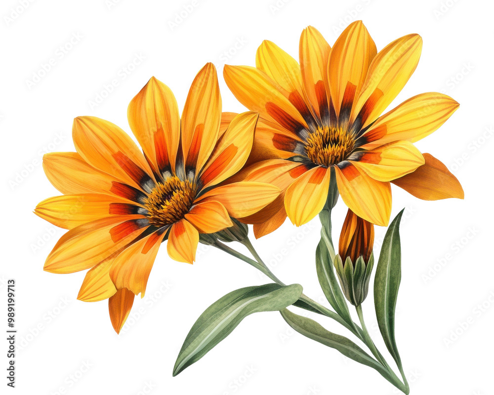 Vibrant orange flowers with green leaves, white isolate background. transparent background Vibrant orange flowers with green leaves, white isolate background. transparent background