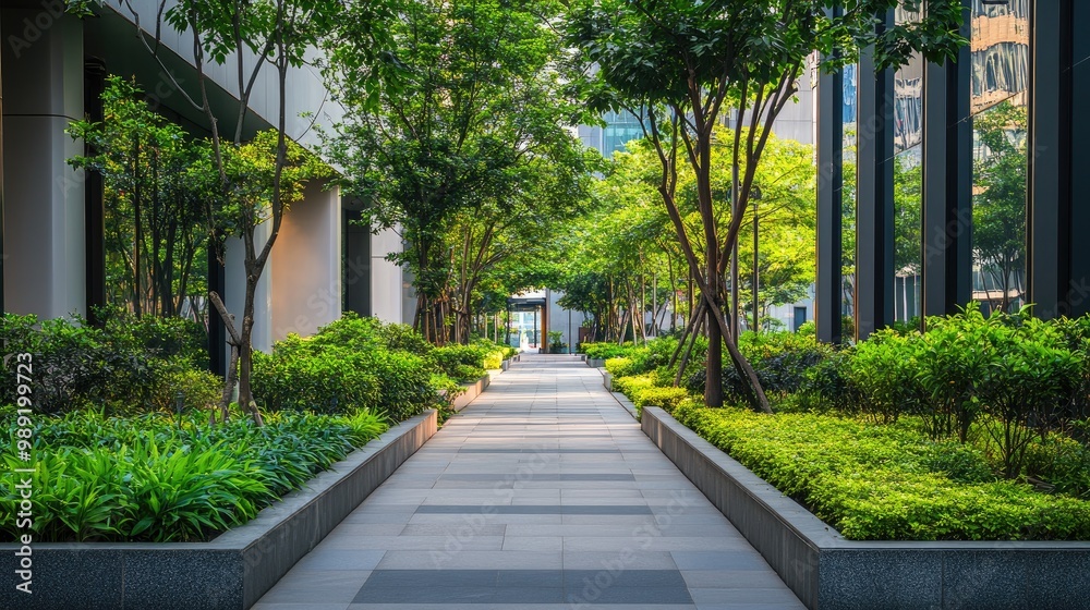 clean public outdoor space with neat walkways and trimmed trees, promoting cleanliness in urban environments