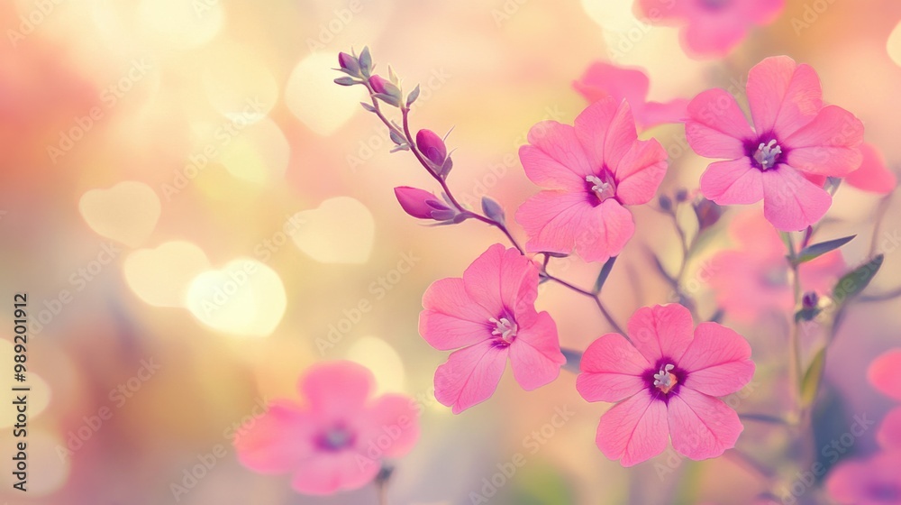 Fototapeta premium Serene pink flowers in warm sunlight with bokeh background