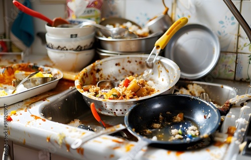 Dirty Dishes Pile Up In Kitchen Sink photo