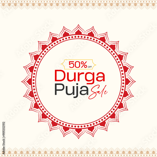 Durga Puja Border, Arch, Frame, Background Advertisement Design for Durga Puja Offer, Sale, Discount, Tags Design