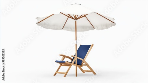 Beach Chair and Umbrella on a White Background