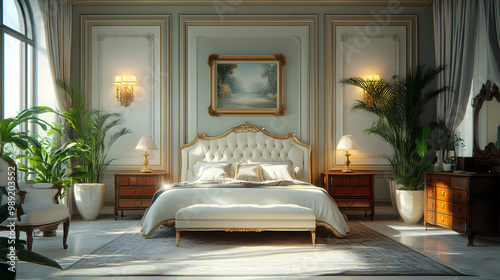 Elegant Bedroom Interior Design 3D Illustration