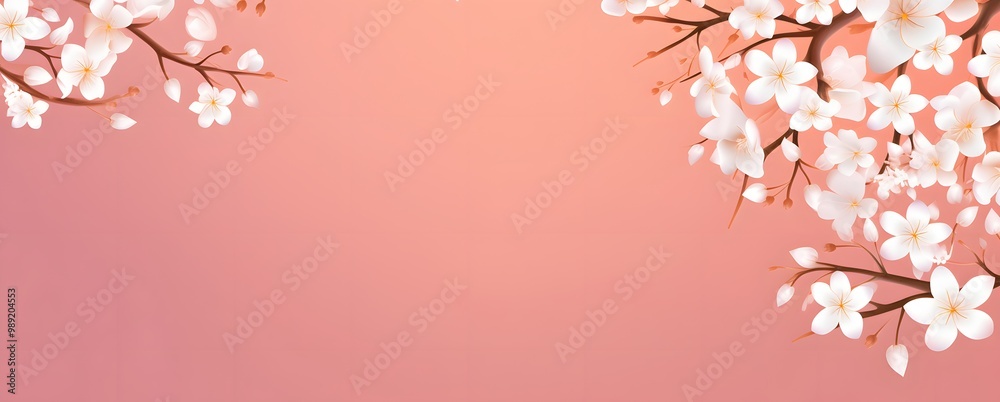 Obraz premium Pink Background with White Cherry Blossoms