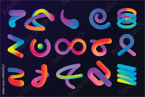 Liquid lines 3d objects gradient element collection
