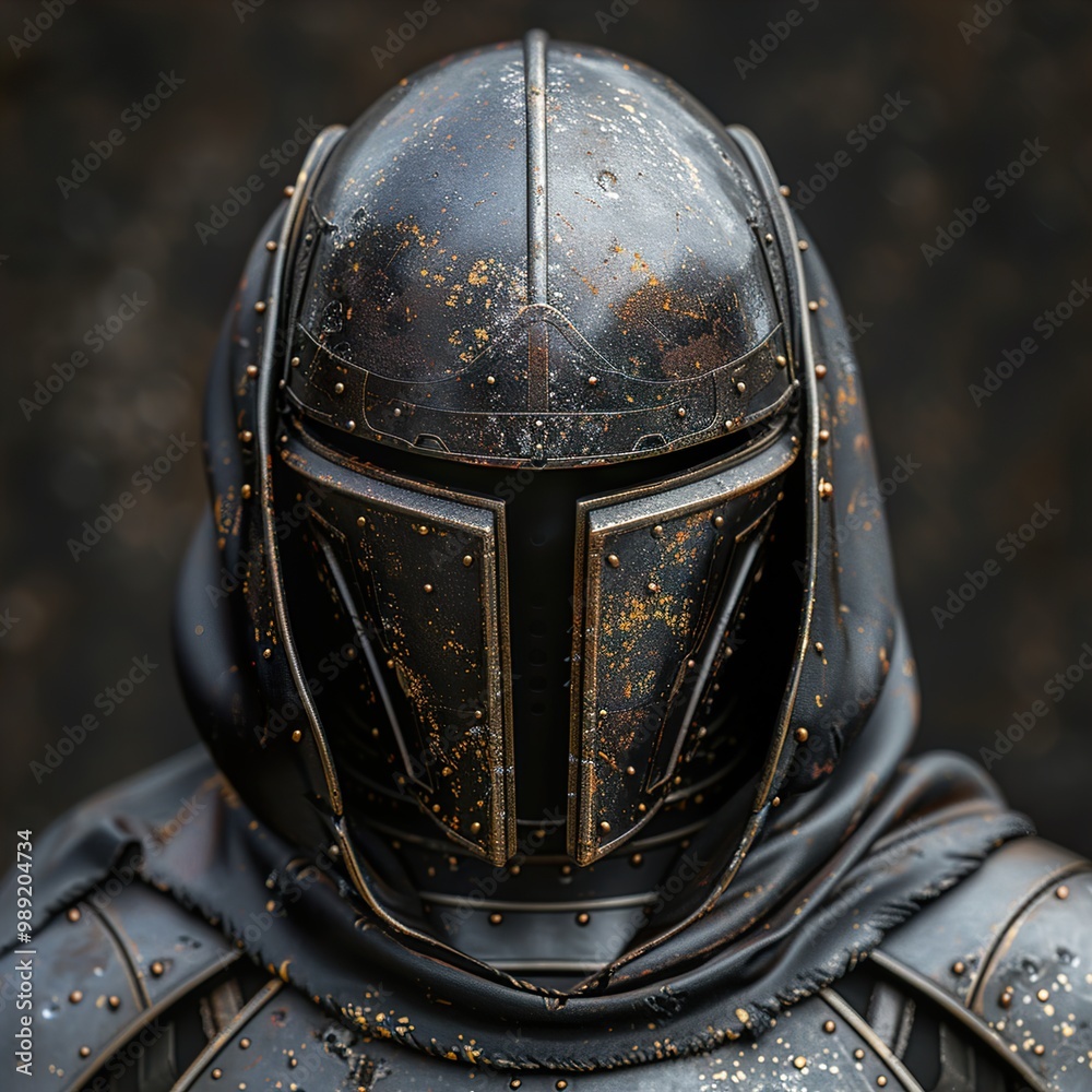 Medieval Knight Armor Helmet: A Close-up of a Dark and Powerful Design Medieval Knight Armor Helmet: A Close-up of a Dark and Powerful Design