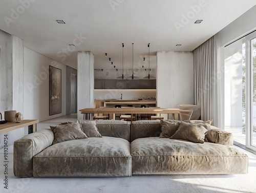 Wallpaper Mural Relaxing Contemporary Living Room with Oversized Plush L Shaped Couch Clean Lined Wood and Metallic Furnishings Minimalist Textiles and Abundant Natural Light Showcasing Scandinavian Design Influence Torontodigital.ca