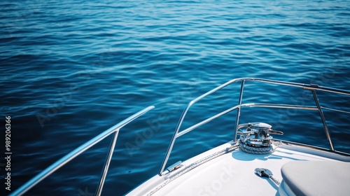 Yacht Railing Overlooking the Blue Sea photo