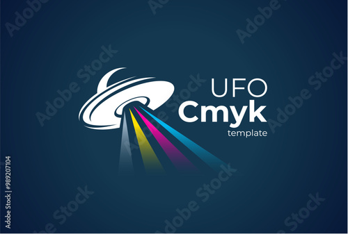 Logo CMYK print. UFO theme. Template design vector. Black background