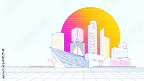 Tech smart geometric building future concept background