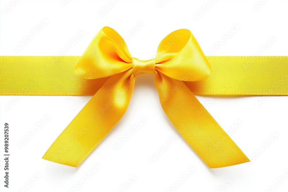 Elegant yellow satin ribbon bow on white background Elegant yellow satin ribbon bow on white background