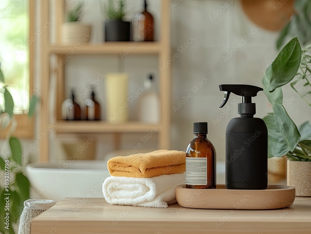 person practicing a zero-waste lifestyle by using refillable cleaning products, ensuring cleanliness and environmental care person practicing a zero-waste lifestyle by using refillable cleaning products, ensuring cleanliness and environmental care