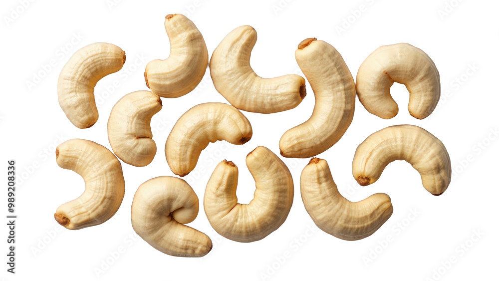 Hyper-Realistic Image of Cashew Nuts: Sharp, Smooth Surfaces and Natural Elegance on Transparent Background. Hyper-Realistic Image of Cashew Nuts: Sharp, Smooth Surfaces and Natural Elegance on Transparent Background.