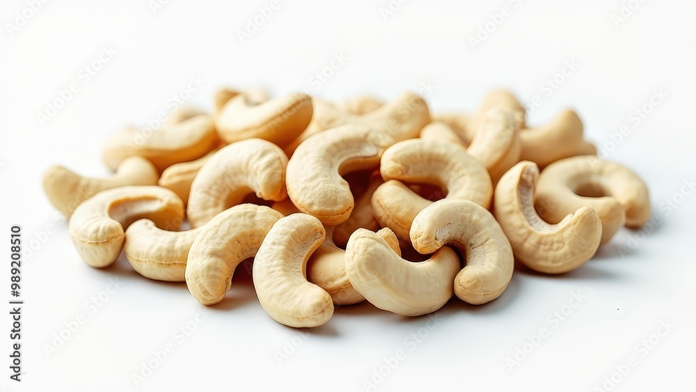 Hyper-Realistic Image of Cashew Nuts: Sharp Details and Creamy Beige Color on a Solid White Background. Hyper-Realistic Image of Cashew Nuts: Sharp Details and Creamy Beige Color on a Solid White Background.