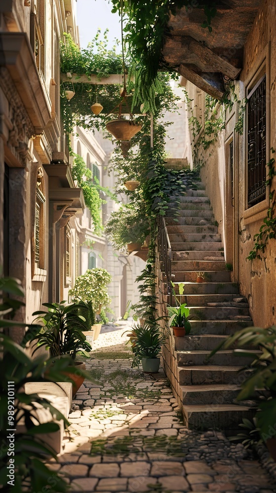 Stone Steps and Cobblestone Street in an Old Town Stone Steps and Cobblestone Street in an Old Town
