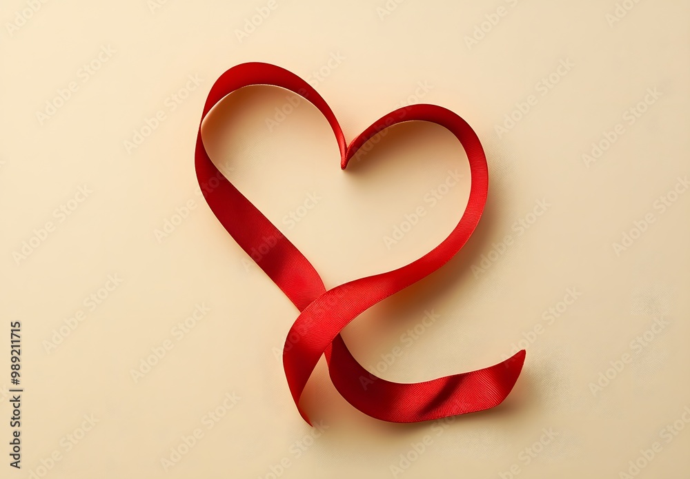 Red Ribbon Heart Shape Minimalist Design Red Ribbon Heart Shape Minimalist Design