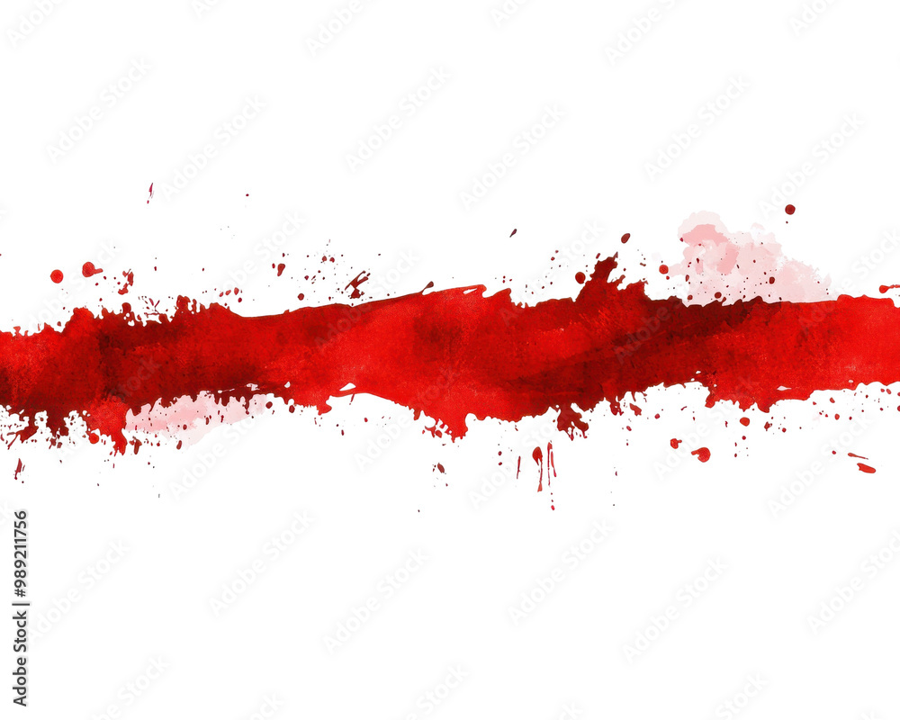 Red watercolor brush stroke white background transparent background