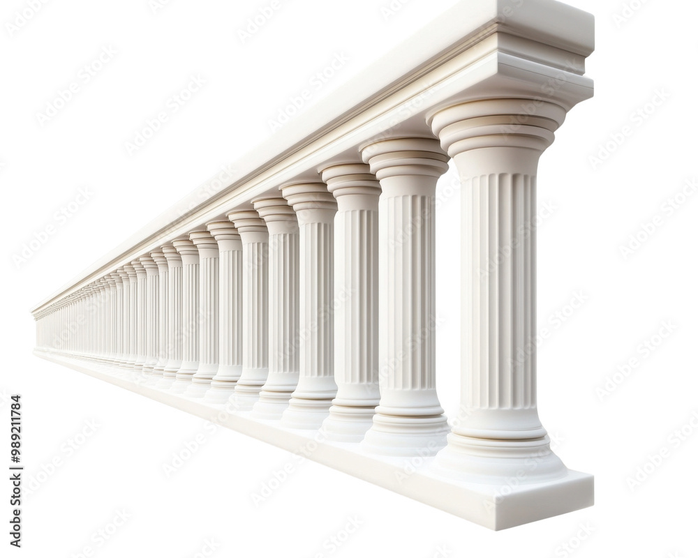 Row of white classical columns, white isolate background transparent background Row of white classical columns, white isolate background transparent background