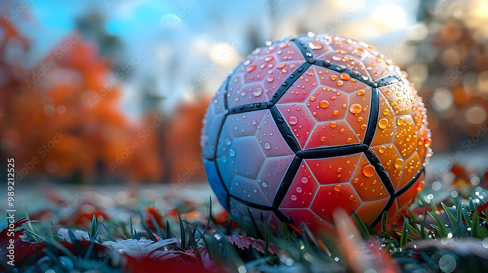 Wet Soccer Ball on Grass - 3D Illustration Wet Soccer Ball on Grass - 3D Illustration