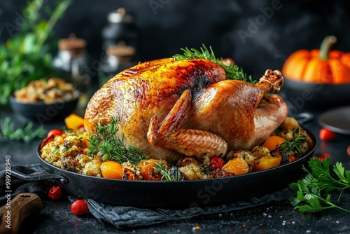 Roasted Turkey with Stuffing, Vegetables, and Herbs