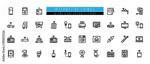 36 Internet of Things Line Icons Set Pack Editable Stroke Vector Illustration.