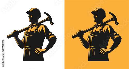 Iconic worker man silhouette, ideal for construction logos, designs, and labor concepts.
