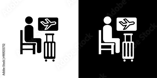 Traveler sitting in the airport lounge icon Isolated flat vector in outline