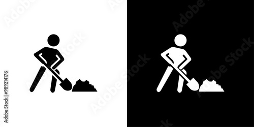 Worker digging icon Isolated flat vector in outline