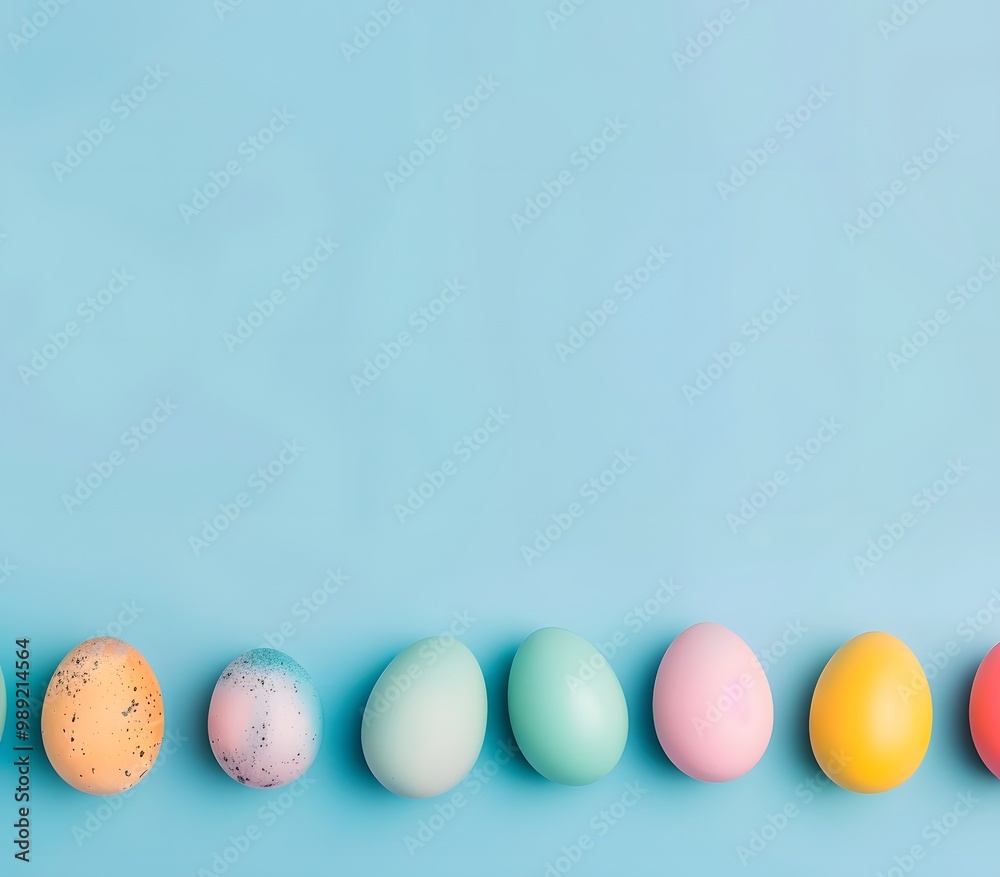 Colorful Easter Eggs Flat Lay on Blue Background Colorful Easter Eggs Flat Lay on Blue Background