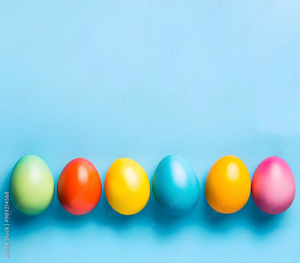 Colorful Easter Eggs Row on Blue Background Colorful Easter Eggs Row on Blue Background