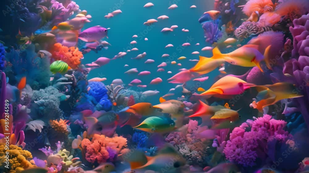 A surreal underwater world with colorful fish swimming amongst vibrant coral reefs, A surreal underwater world with colorful fish and coral reefs