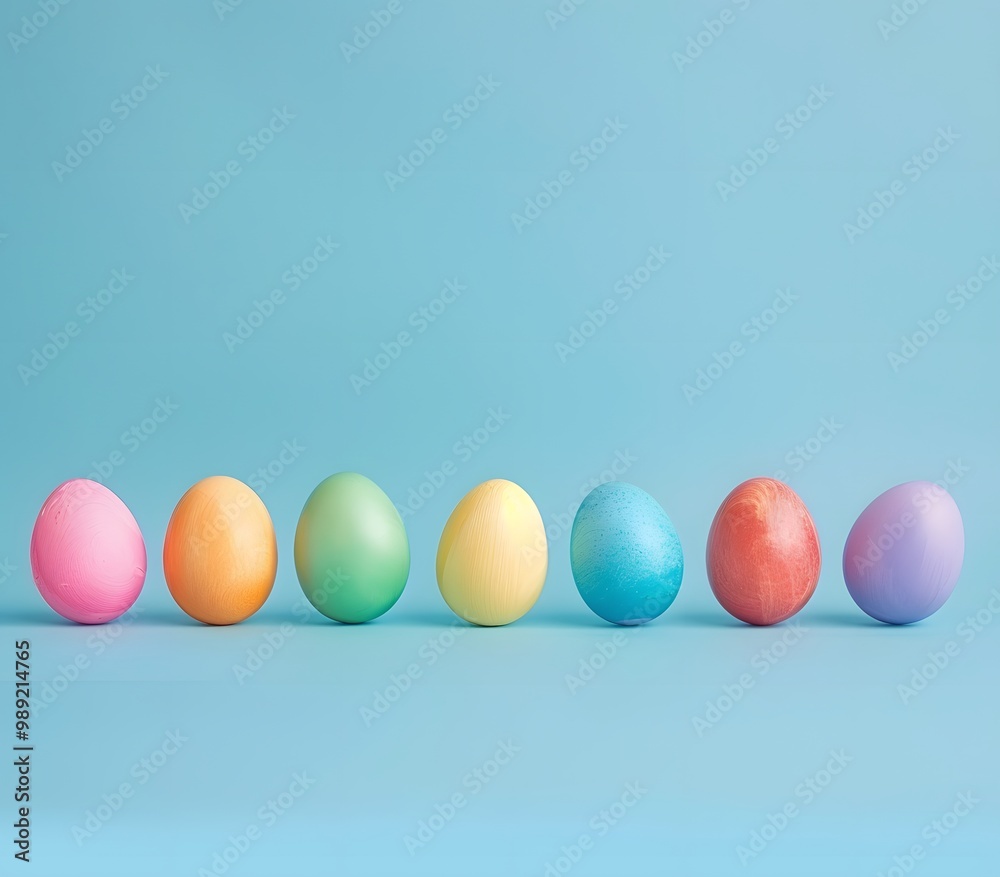Colorful Easter Eggs Row on Blue Background Colorful Easter Eggs Row on Blue Background