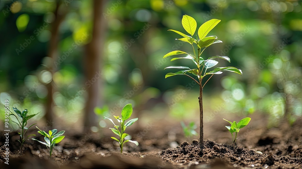 tree part of a carbon offset forest project, standing amidst other trees and young saplings, symbolizing environmental recovery tree part of a carbon offset forest project, standing amidst other trees and young saplings, symbolizing environmental recovery