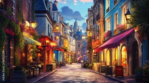 Charming Evening in a Colorful City Street