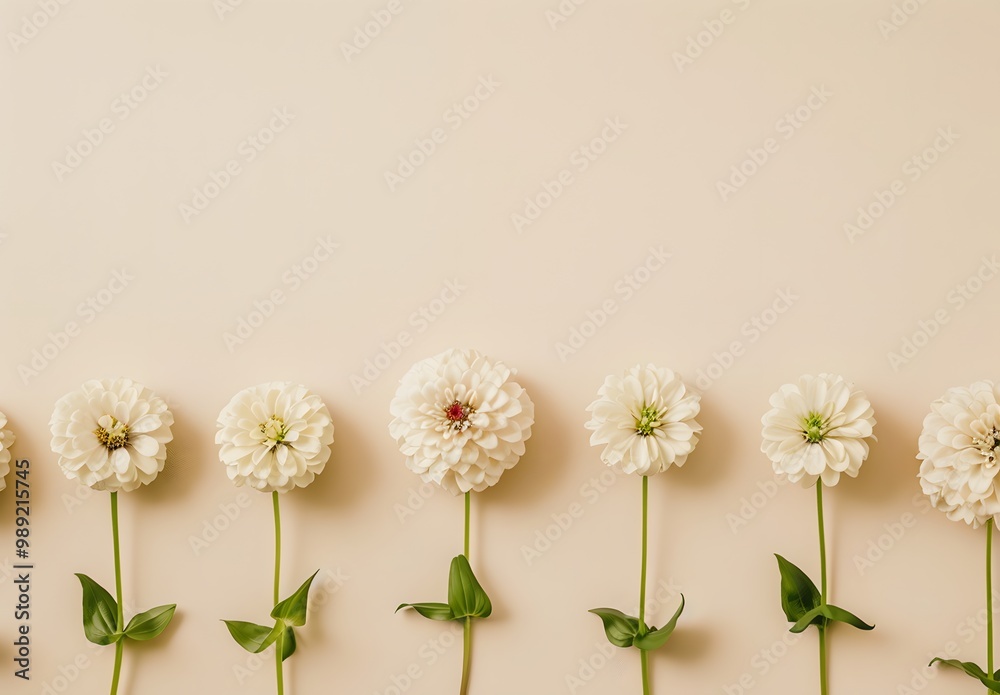 Obraz premium Minimalist White Zinnia Flowers on Cream Background