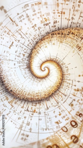 Fibonacci spiral numeric pattern background