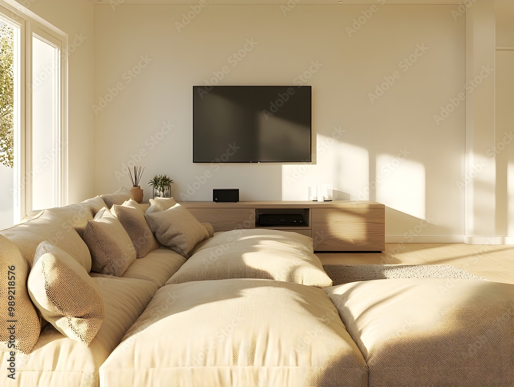 Cozy and Inviting Modern Living Room with Comfortable Sofa and TV for Relaxation and Entertainment Bright and Airy Space with Natural Light and Minimalist Contemporary Design Cozy and Inviting Modern Living Room with Comfortable Sofa and TV for Relaxation and Entertainment Bright and Airy Space with Natural Light and Minimalist Contemporary Design