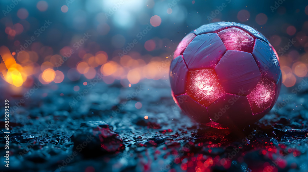 Naklejka premium Glowing Soccer Ball on Dark Background - 3D Illustration