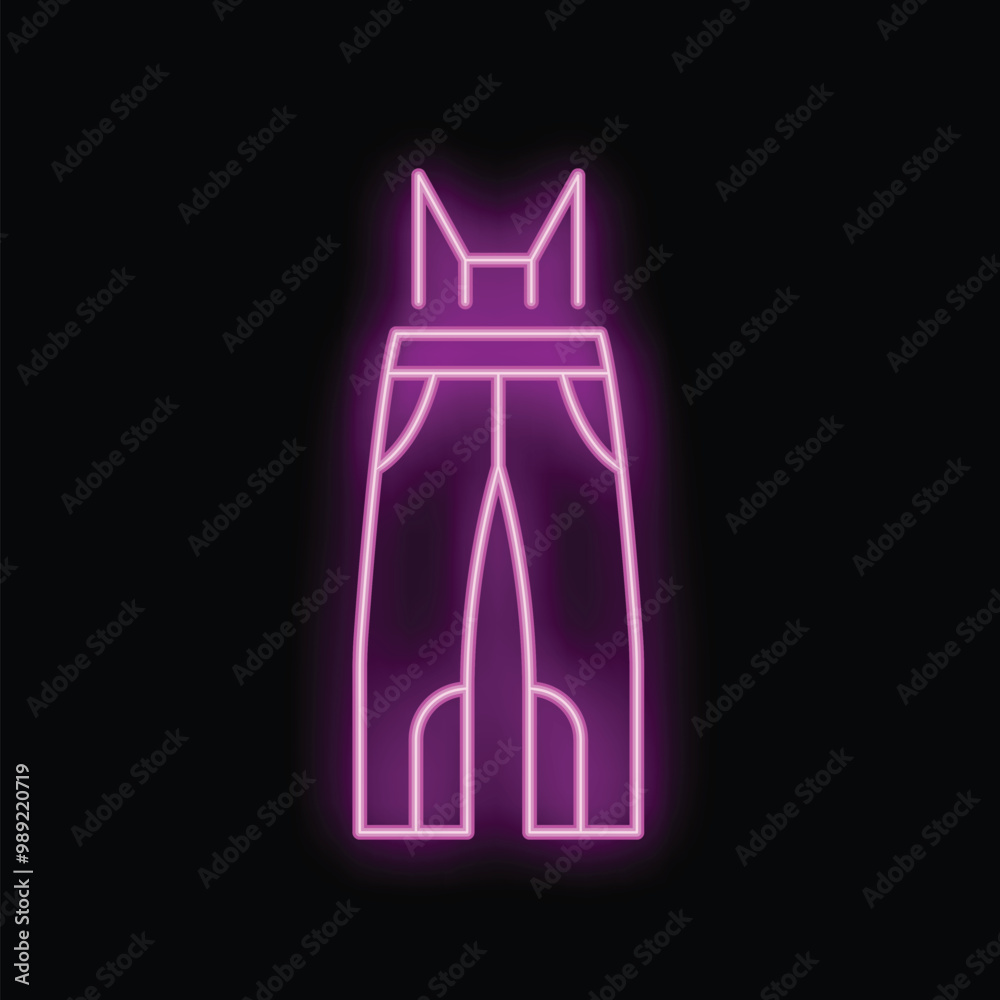 Neon sign of purple overalls glowing on black background Neon sign of purple overalls glowing on black background