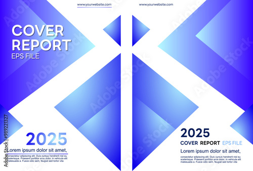 Modern vector cover design for a report, featuring sharp, geometric shapes in shades of blue and white. The design incorporates diagonal lines and gradient effects, creating a dynamic and professional